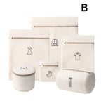 Set of beige Washing Machine Clothes Bag Net with icons and a cylindrical container on a white background