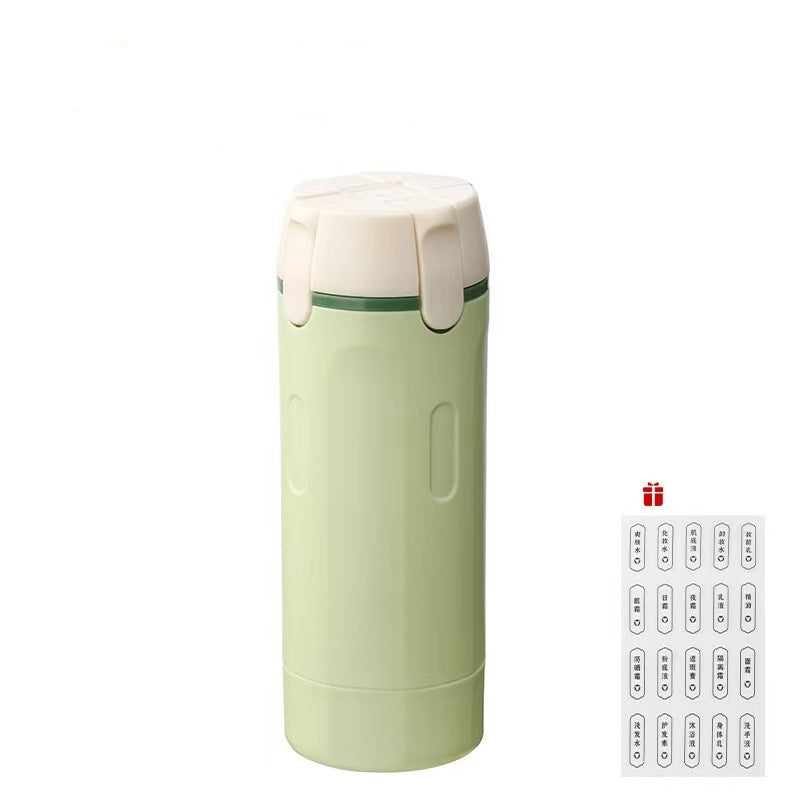 Green 4 in 1 Travel Dispenser Bottle with white lid on a white background