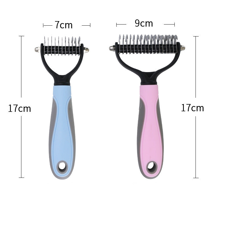 Two grooming tools with measurements on a white background