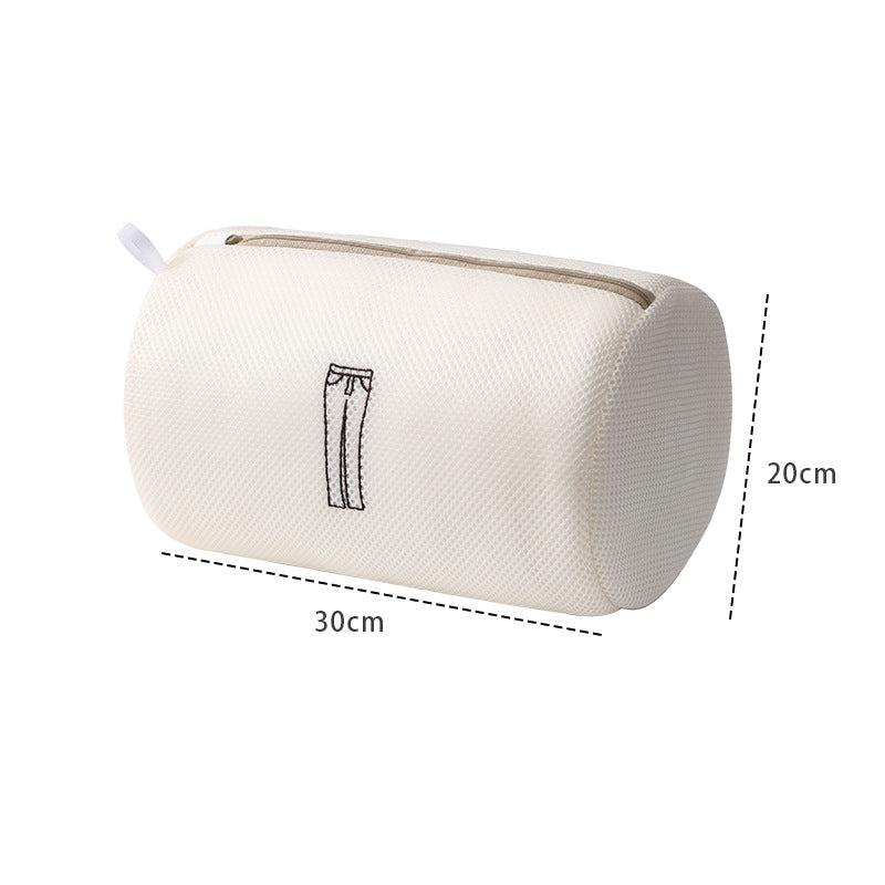 Beige pouch with measurements on a white background